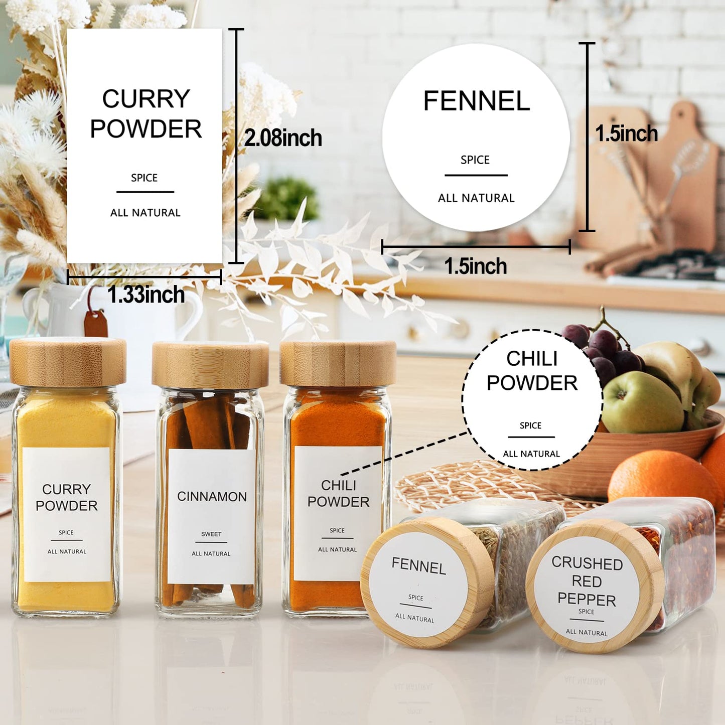 AISIPRIN Glass Spice Jars with Bamboo Lids | Square Spice Jar with Labels | Spice Bottles With Shaker Lids | Spice Containers | for Cabinet,Drawer,Spice Rack | Seasoning Organizer (Pack of 24)