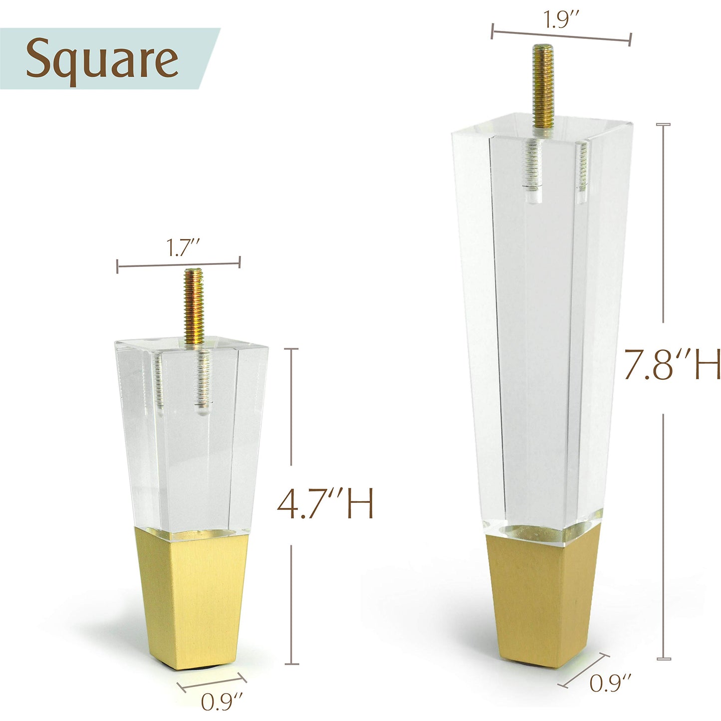 JEREVER Acrylic Furniture Legs Replacement Sofa Feet Cabinet Modern Clear Decor DIY Legs Square Style Set of 4 (4.7 inch Square)