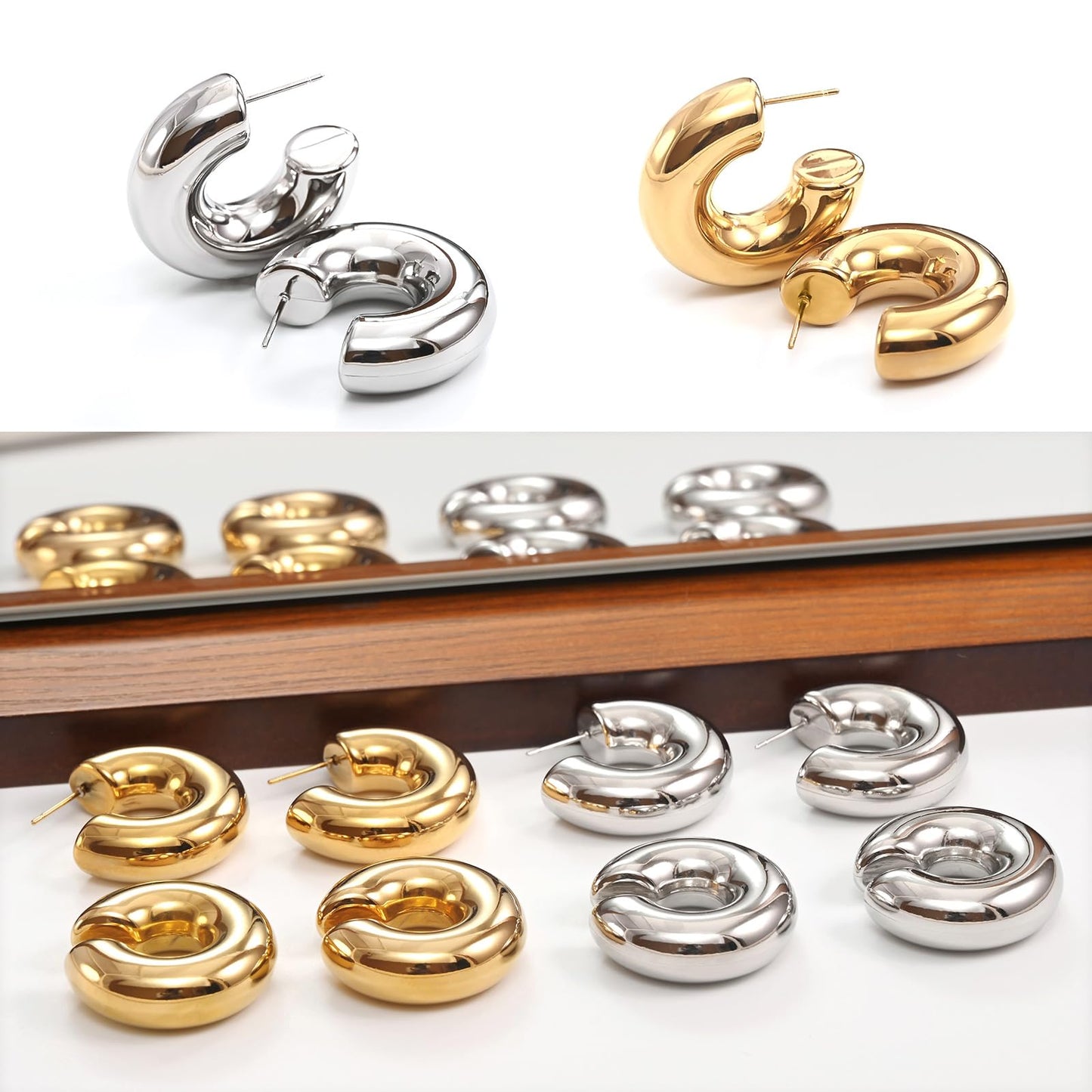 ORIGENCE Gold Hoops Earrings for Women Thick Gold Earrings Hoops 18k Gold Plate Earrings Gold Chunky Earrings, Pierced Fashion Gold Hoop Earrings Hypoallergenic Earrings for Women