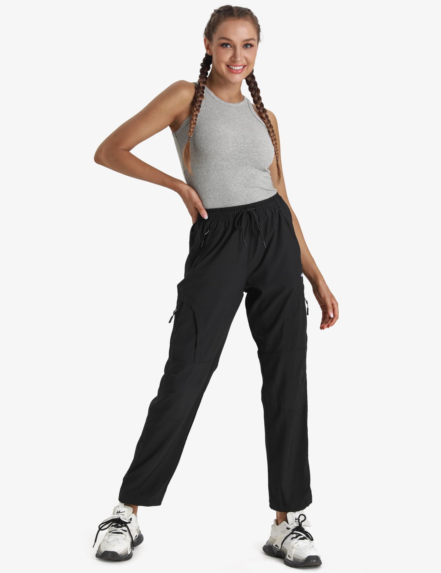 Seamaid Women's Hiking Pants Quick Dry Lightweight Water Resistant Cargo Pants with Zipper Pockets Travel Outdoor Black S