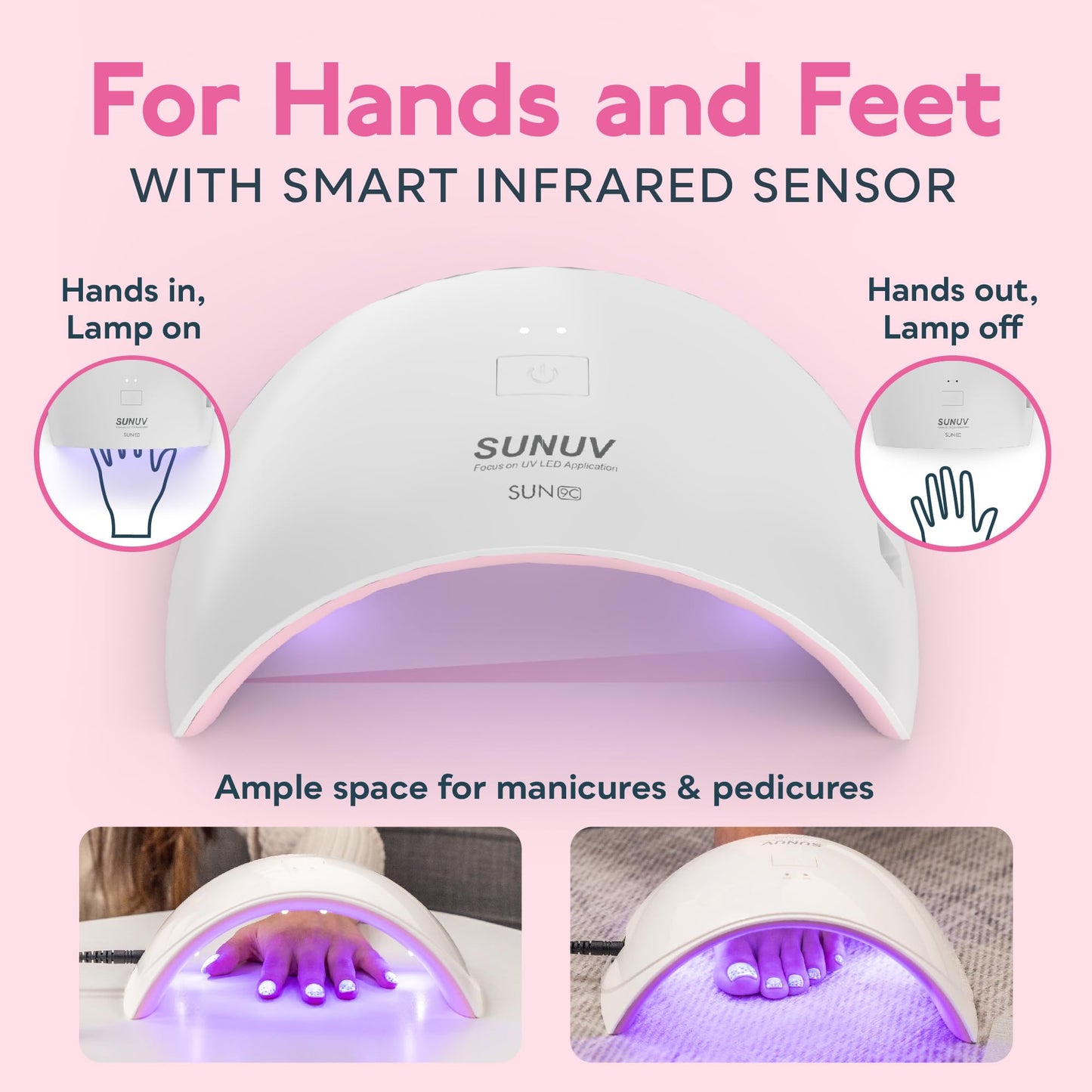 SUNUV UV LED Nail Lamp, Nail Dryer for Gel Nail Polish UV Light for Nails with Sensor 2 Timers SUN9C Pink Gift for Women Girls