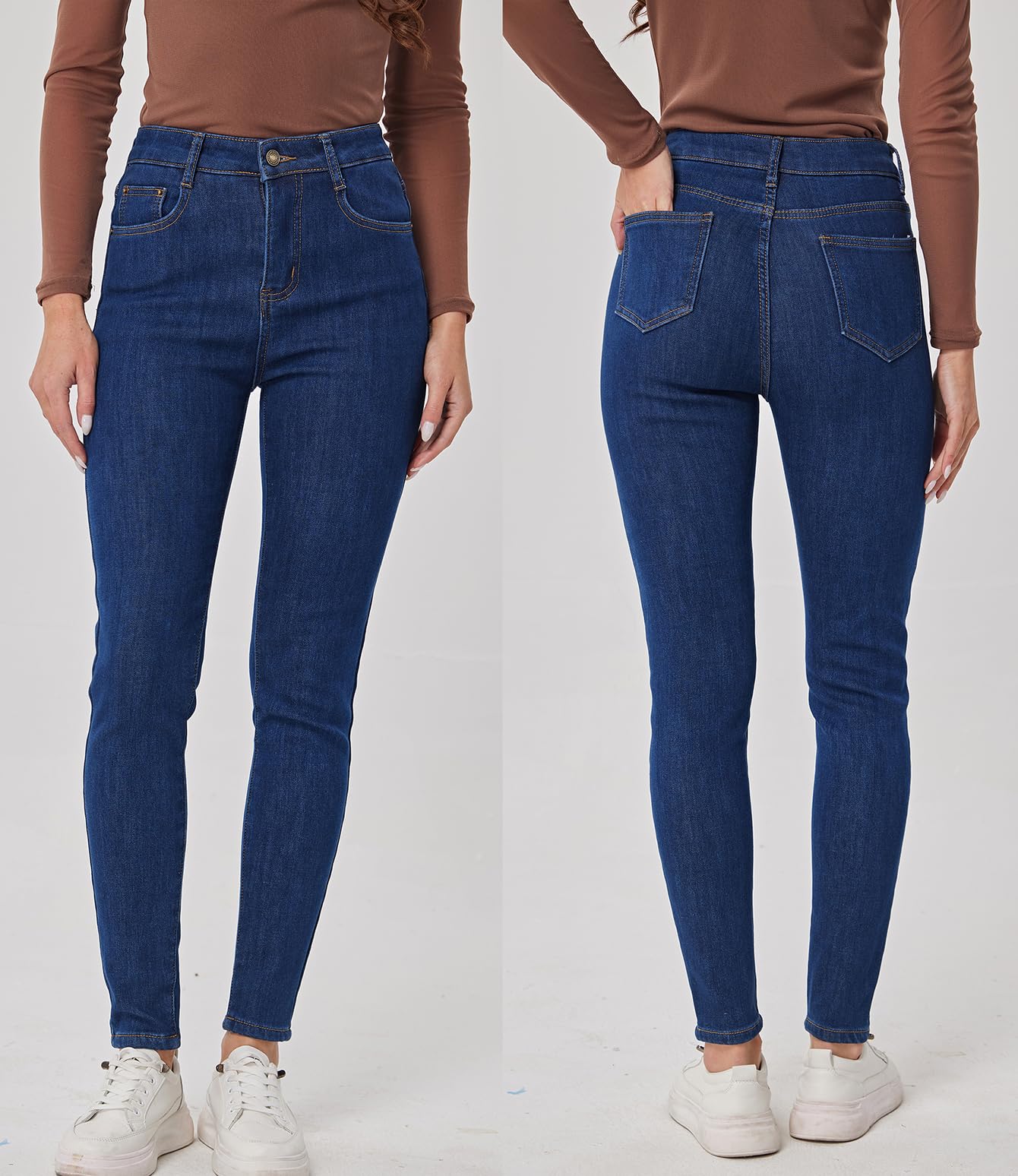 heipeiwa Womens Winter Jeans Fleece Lined Jeans Thermal Thick Skinny Denim Pants Slim Stretch Warm Jeggings Blue