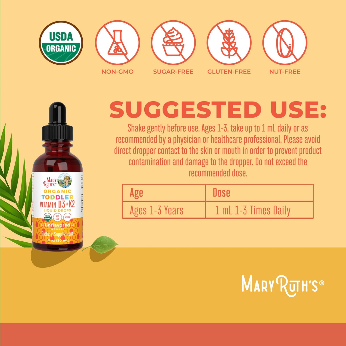 Vitamin D3 | Vitamin K2 | Vitamin D3 K2 Drops | K2 D3 Vitamin Liquid Supplement for Toddlers | Kids Supplement for Calcium Absorption Strong Bones | Vegan | Non-GMO | Gluten Free | 1 Fl Oz