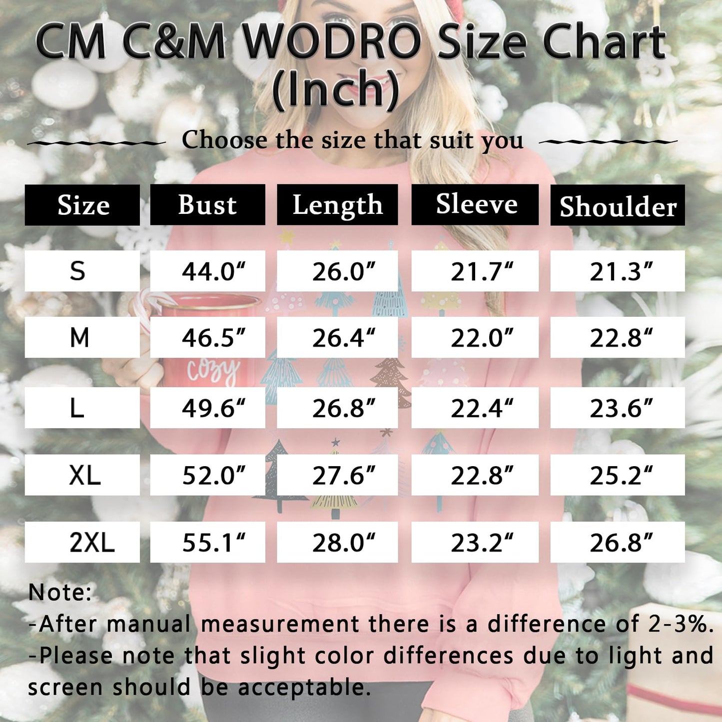 CM C&M WODRO Christmas Sweatshirts for Women Funny Christmas Tree Graphic Long Sleeve Crewneck Sweater Shirt Casual Pullover Fall Top
