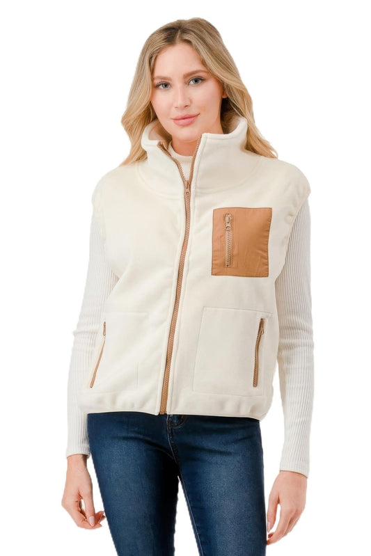 Soft Fleece Vest, Full Zip, High Collar, Zip Pockets, 90% Polyester, 10% Nylon