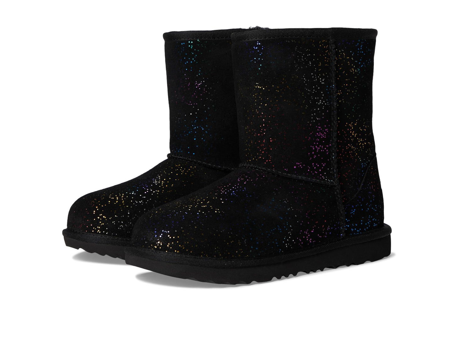 UGG K Classic II Shimmer Sky Fashion Boot, Black/Rainbow Metallic, 1 US Unisex Little Kid