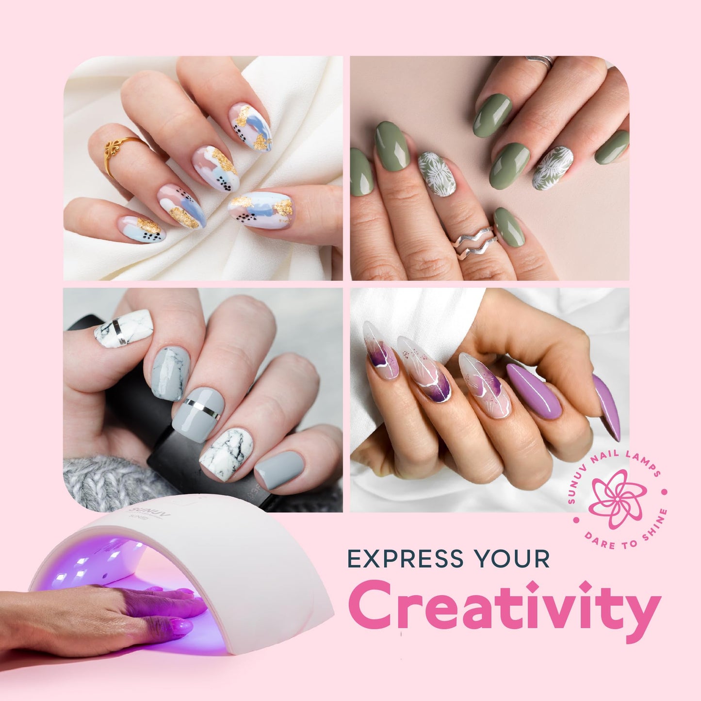 SUNUV UV LED Nail Lamp, Nail Dryer for Gel Nail Polish UV Light for Nails with Sensor 2 Timers SUN9C Pink Gift for Women Girls