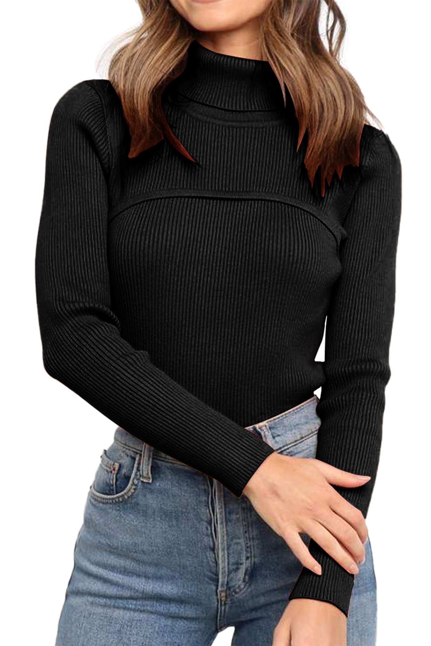 PRETTYGARDEN Women's Fall Fashion Turtleneck Pullover Sweaters Casual Long Sleeve Cable Knit Fitted Jumper Tops (Black,Medium)
