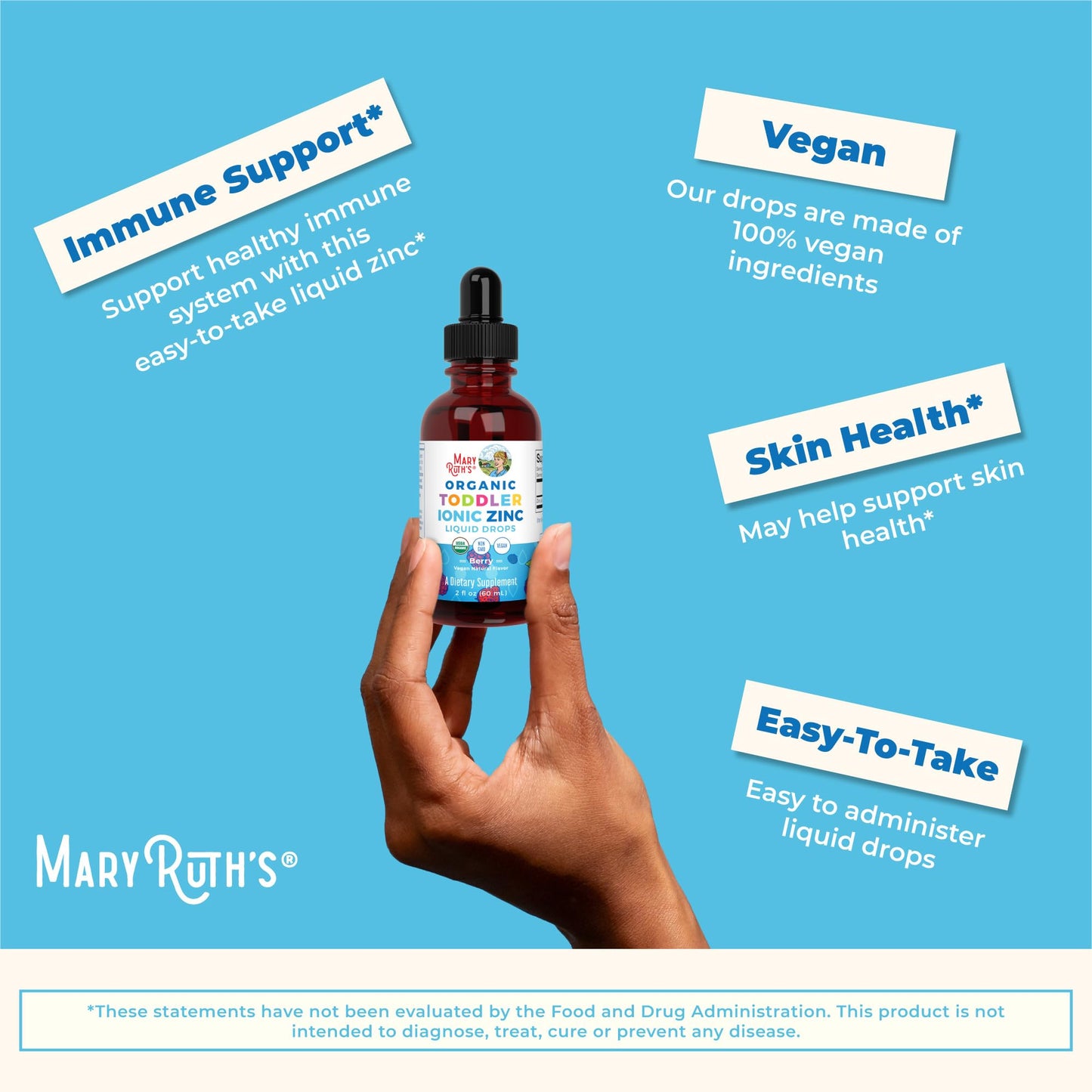 USDA Organic Toddler Liquid Zinc Drops by MaryRuth's | Zinc Sulfate | Immune Support Supplement| Skin Health | Vegan | Formulated for Ages 1-3 | Delicious Berry Flavor | 1 Month Supply | 2 Fl Oz