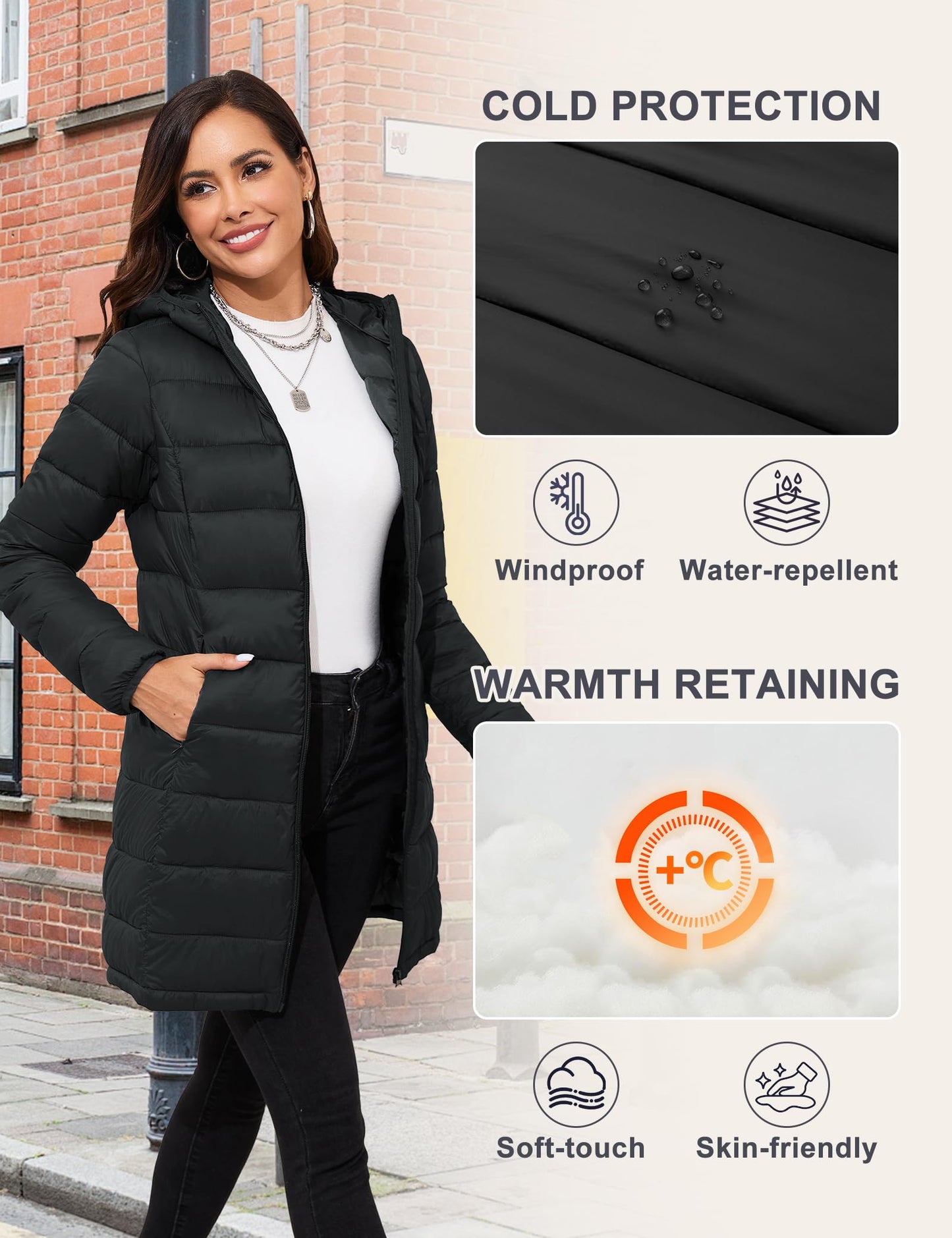 ANOTHER CHOICE Women Packable Puffer Jacket Lightweight Hooded Puffy Jacket (Black, XL)