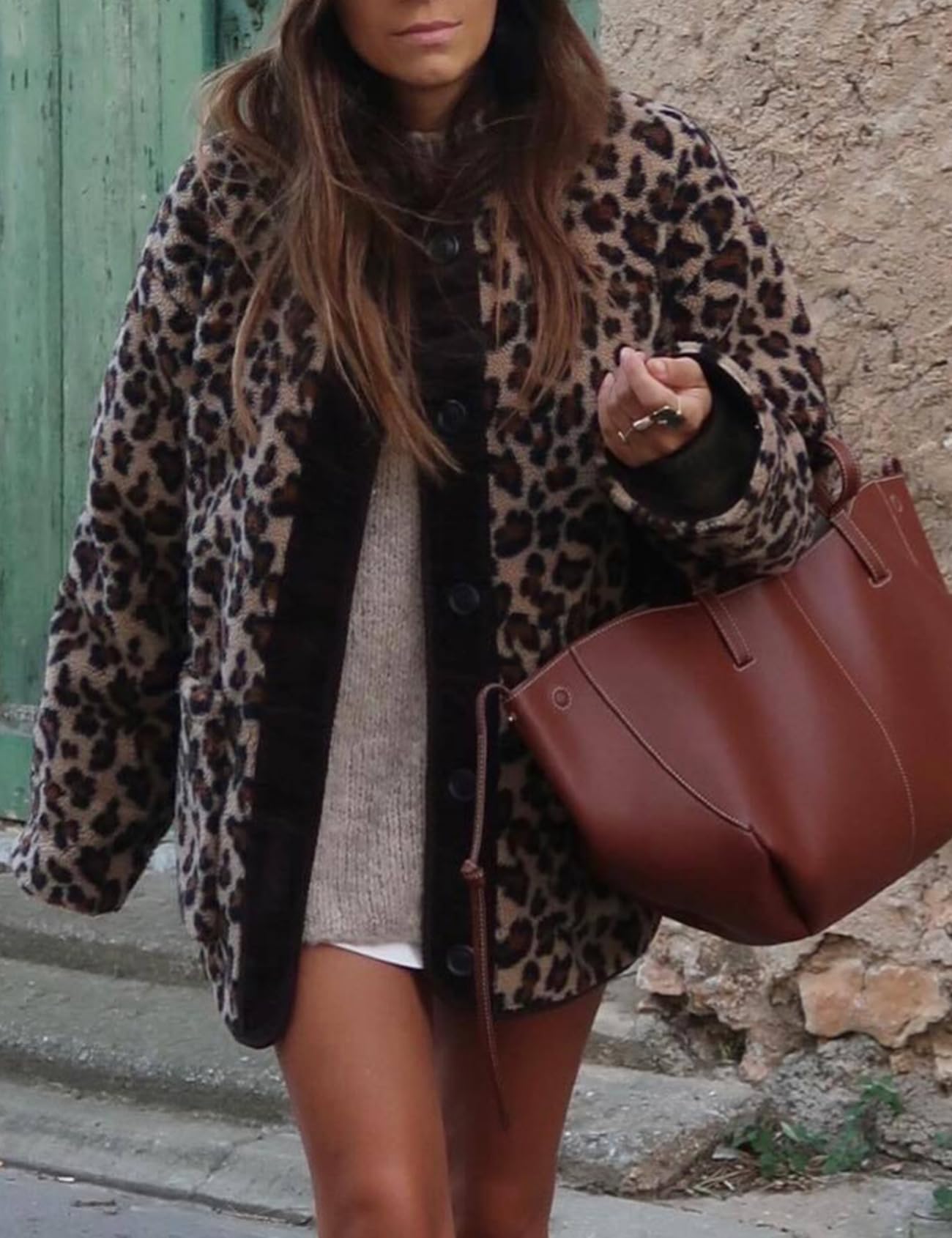 Eisctnd Women's Fuzzy Fleece Jacket Leopard Print Long Sleeve Open Front Coats Lightweight Casual Outerwear with Pocket(Leopardprint-M)