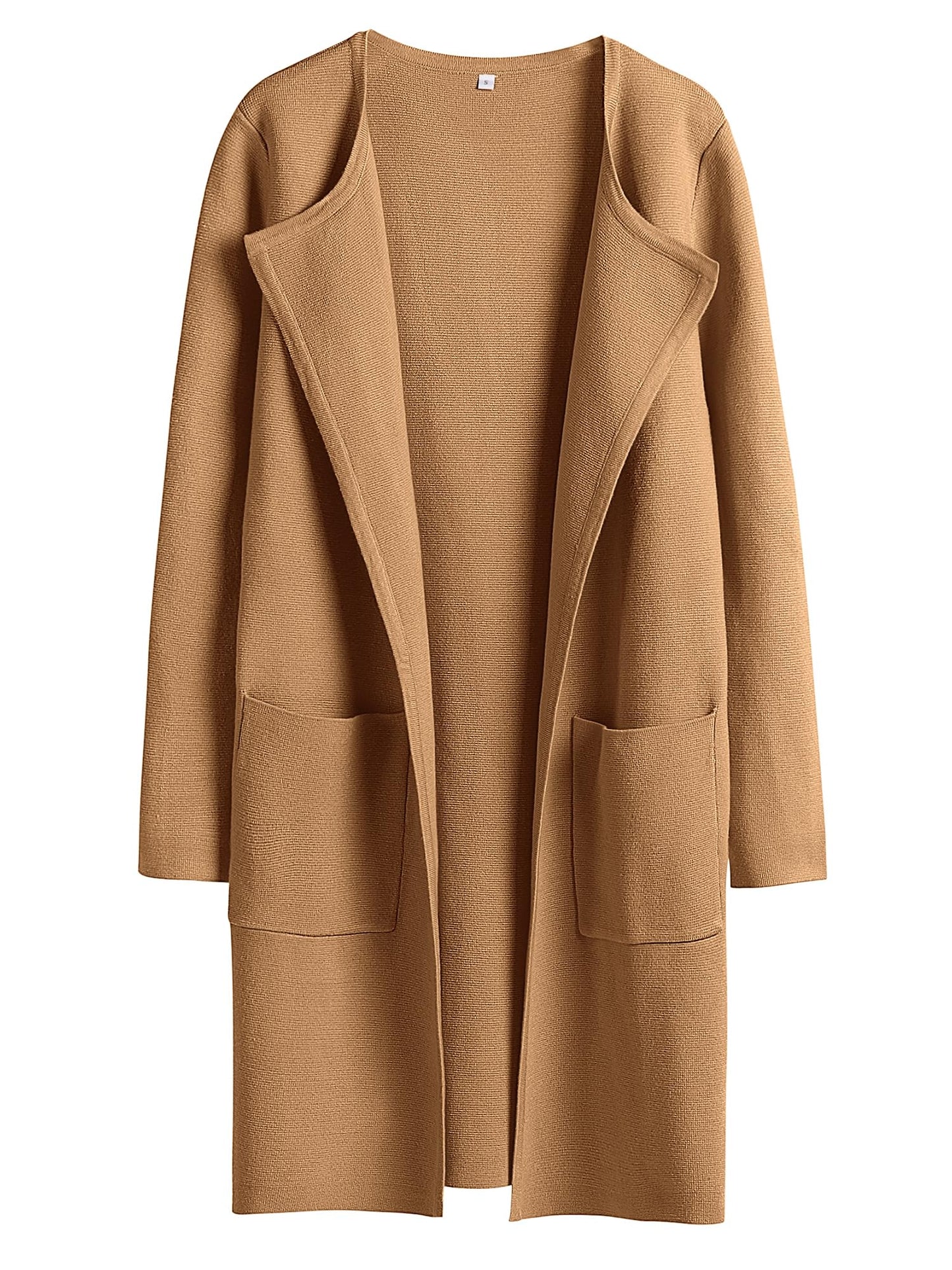 ANRABESS Women's Open Front Knit Lightweight Cardigan Casual Long Coatigan Sweater Lady Jacket Coat 2024 Fall Outerwear Light Brown Medium