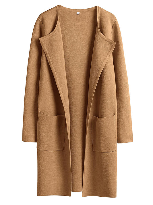 ANRABESS Women's Open Front Knit Lightweight Cardigan Casual Long Coatigan Sweater Lady Jacket Coat 2024 Fall Outerwear Light Brown Medium