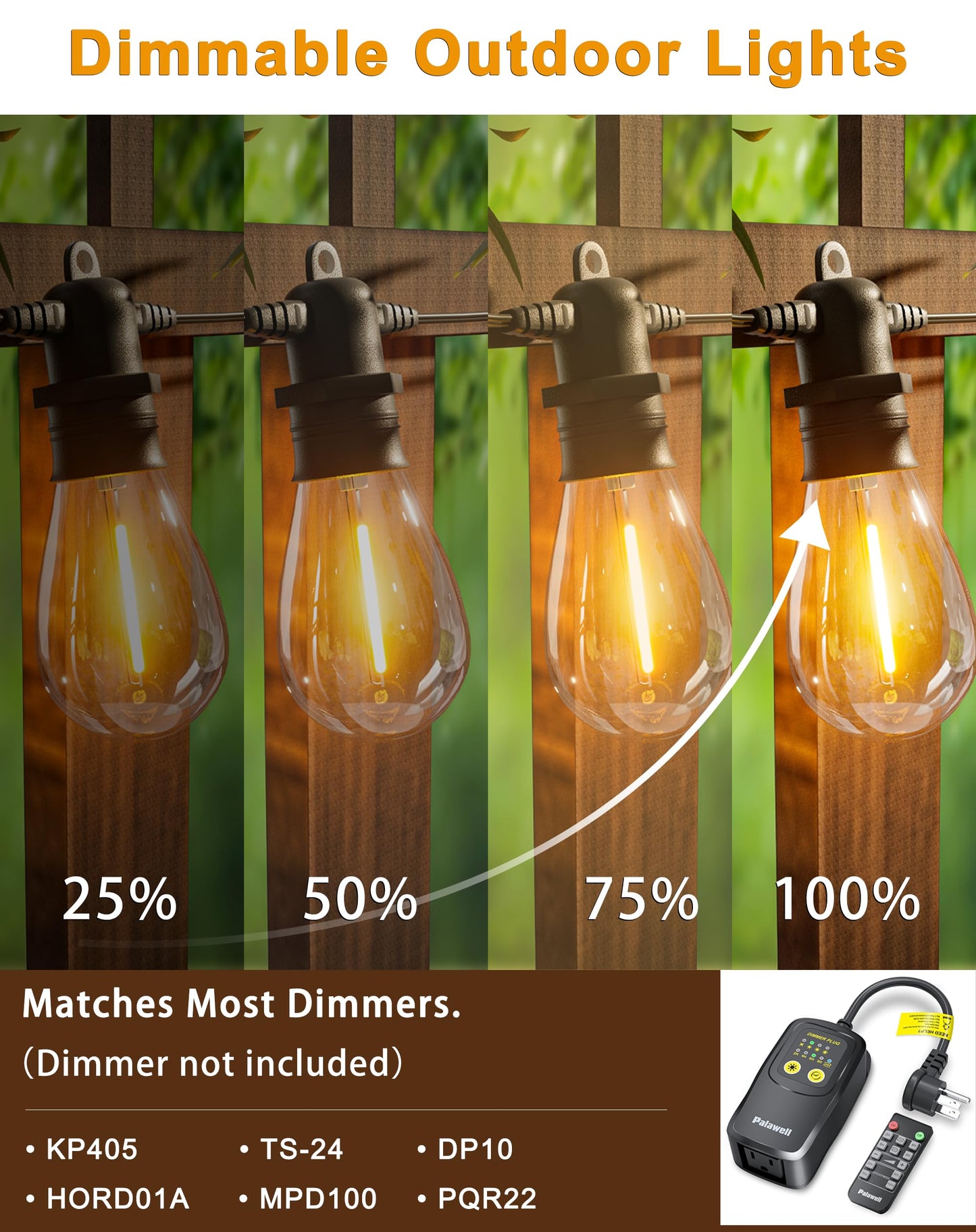 Jerritte 60FT LED Outdoor String Lights with 16+1 Edison Shatterproof IP65 Waterproof Bulbs, 2700K Dimmable Commercial Grade Patio Lights, Heavy Duty Outside Hanging Lights for Garden Porch Deck Decor