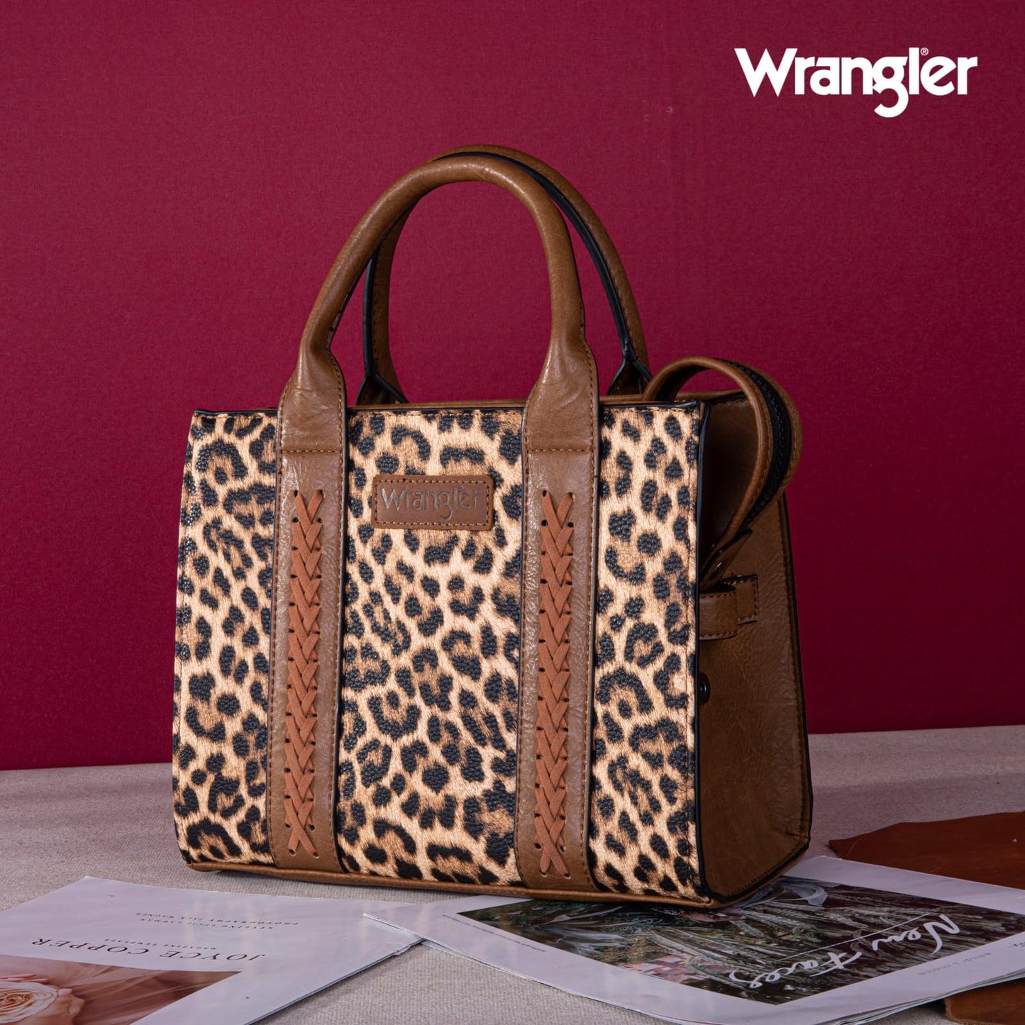 Wrangler Tote Bag for Women Trendy Womens Purses and Handbags Top Handle Womens Tote Bag with Zipper Pockets and Strap Lepard WG70-8120CLP
