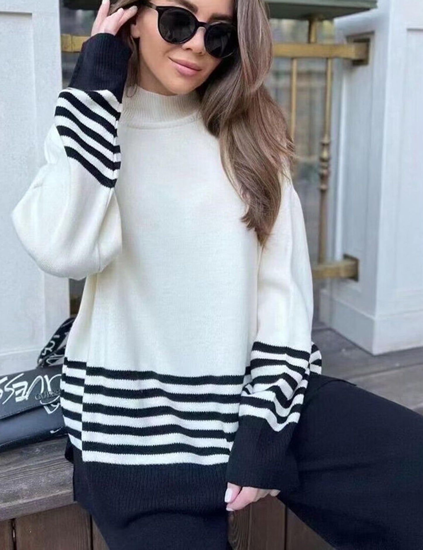 Tanming Women's Lounge Sets 2 Piece Outfits Knitted Pullover Sweater Tops Wide Leg Pants Tracksuit (Black-M)