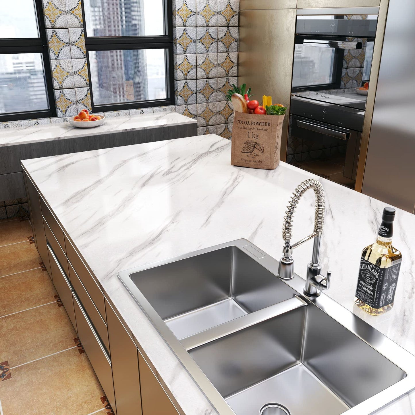 YENHOME 30"X200" White Marble Contact Paper for Countertops Waterproof Self Adhesive Marble Peel and Stick Wallpaper Peel and Stick Countertops for Kitchen Bathroom Cabinet Vinyl Counter Cover Glossy