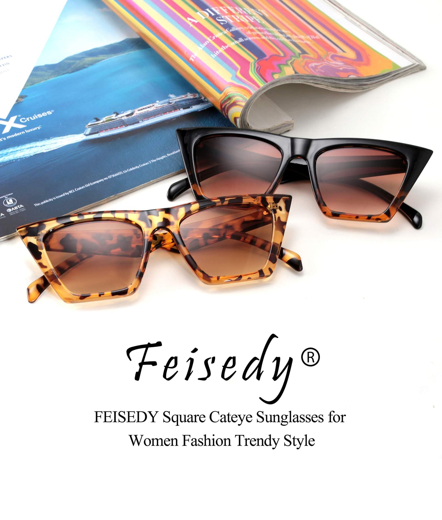 FEISEDY Vintage Square Cat Eye Sunglasses Women Trendy Retro Cateye Sunglasses B2473