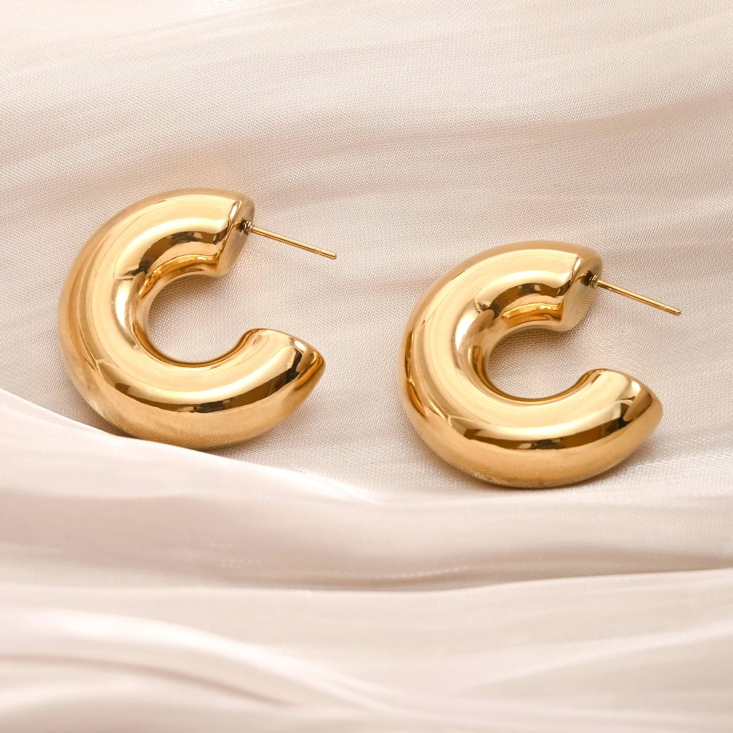 ORIGENCE Gold Hoops Earrings for Women Thick Gold Earrings Hoops 18k Gold Plate Earrings Gold Chunky Earrings, Pierced Fashion Gold Hoop Earrings Hypoallergenic Earrings for Women