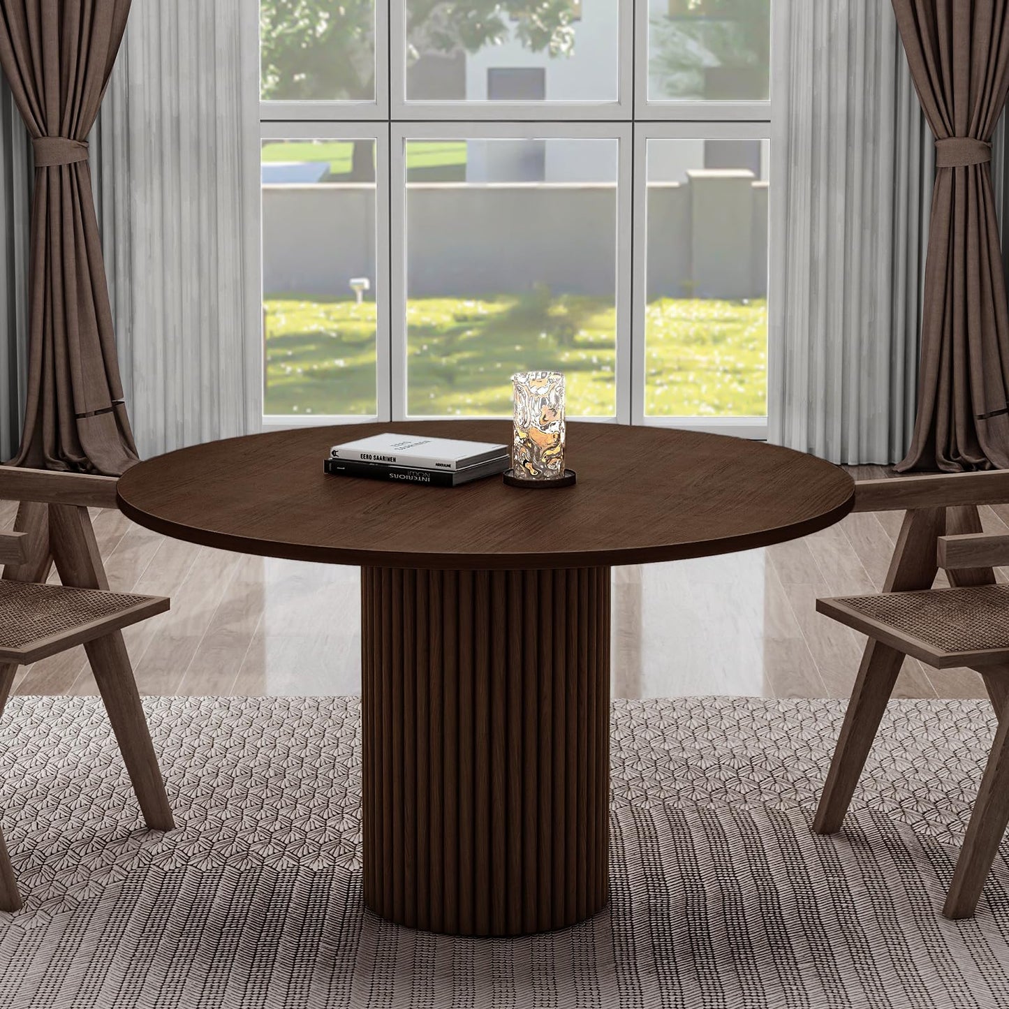 SIMTONAL Round Wood Dining Table Modern Pedestal Kitchen Table Walnut, 35''L x 35''W x 29.9''H(Only Table)