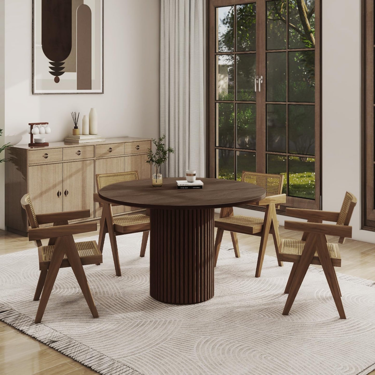 SIMTONAL Round Wood Dining Table Modern Pedestal Kitchen Table Walnut, 35''L x 35''W x 29.9''H(Only Table)