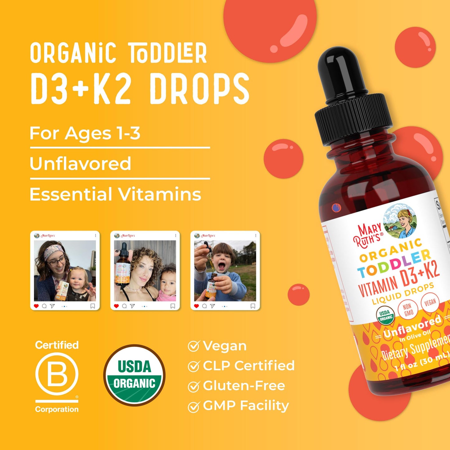 Vitamin D3 | Vitamin K2 | Vitamin D3 K2 Drops | K2 D3 Vitamin Liquid Supplement for Toddlers | Kids Supplement for Calcium Absorption Strong Bones | Vegan | Non-GMO | Gluten Free | 1 Fl Oz