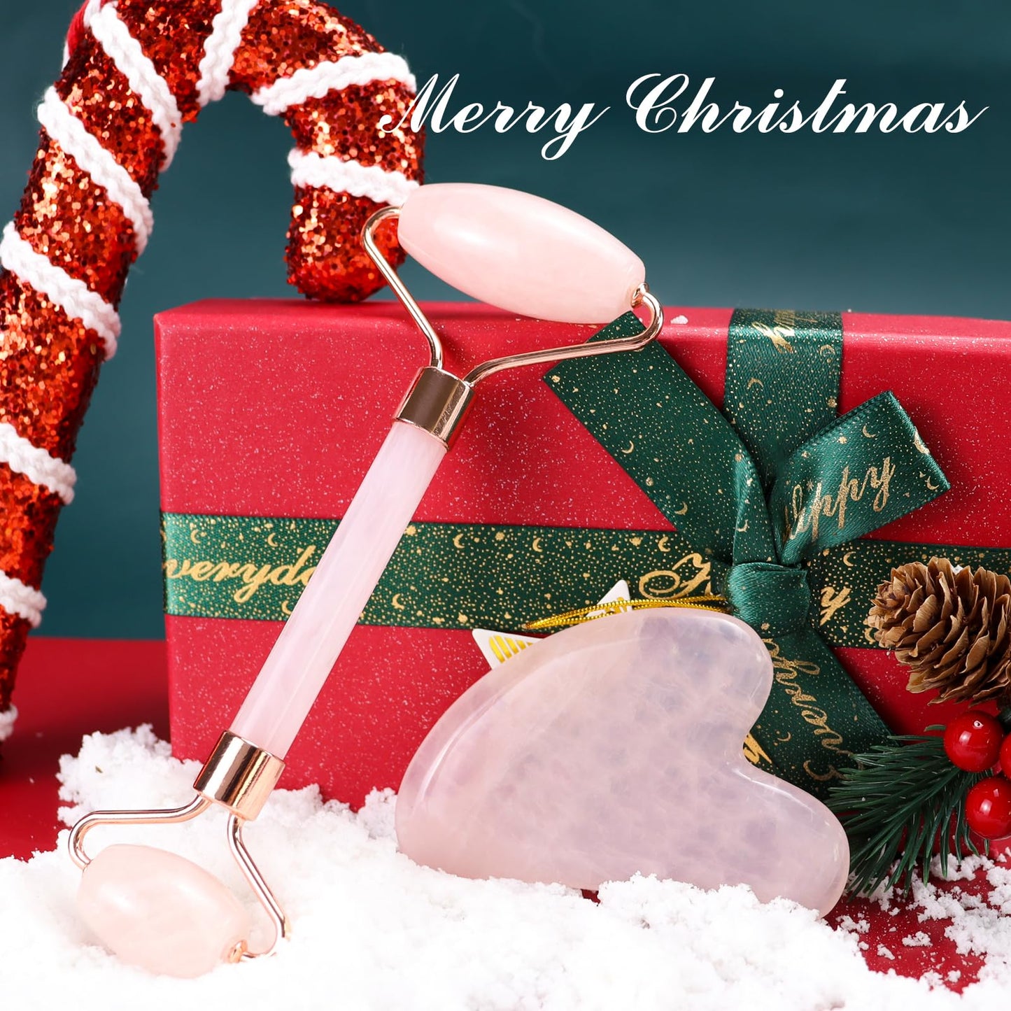 BAIMEI IcyMe Jade Roller & Gua Sha, Face Roller Redness Reducing Skin Care Tools, Self Care Pink Gift for Men Women, Massager for Face, Eyes, Neck, Relieve Fine Lines and Wrinkles - Rose Quartz