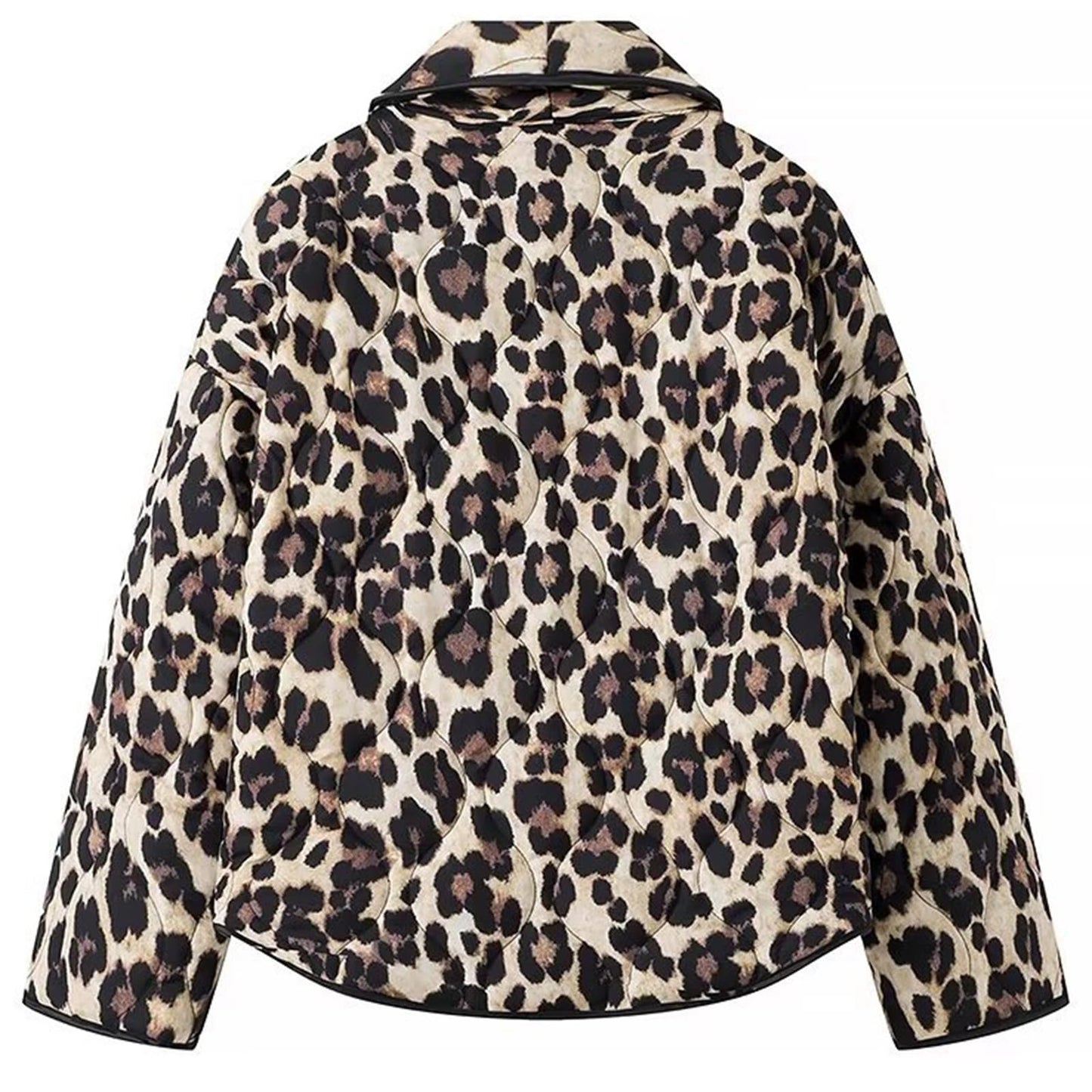 ATOFY Womens Lightweight Quilted Puffer Jacket Leopard Print Oversized Long Sleeve Packable Short Down Coat(Coffee,M)