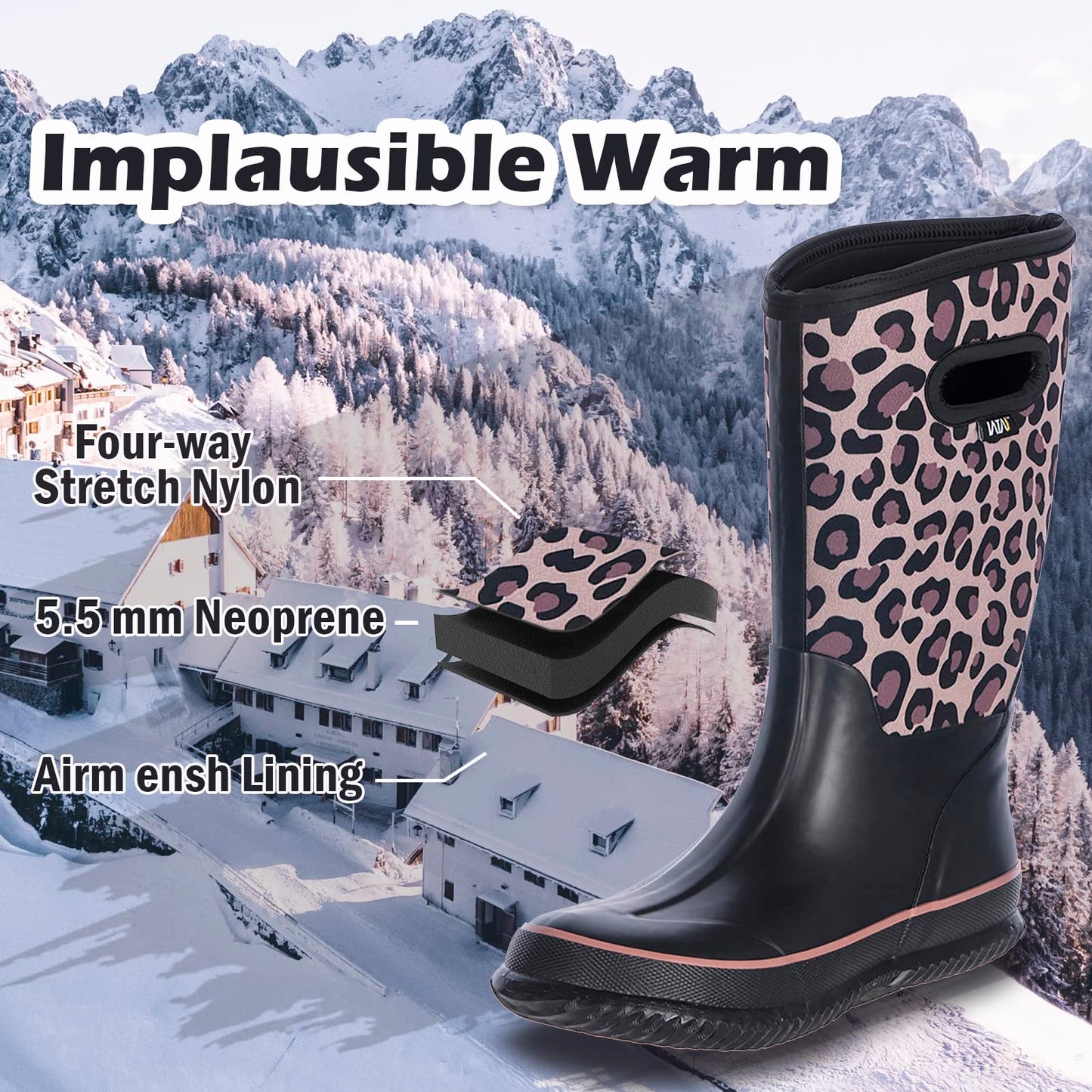 WTW Mid Calf Rain Boots for Women - Waterproof Neoprene Mud Boots Garden Boots