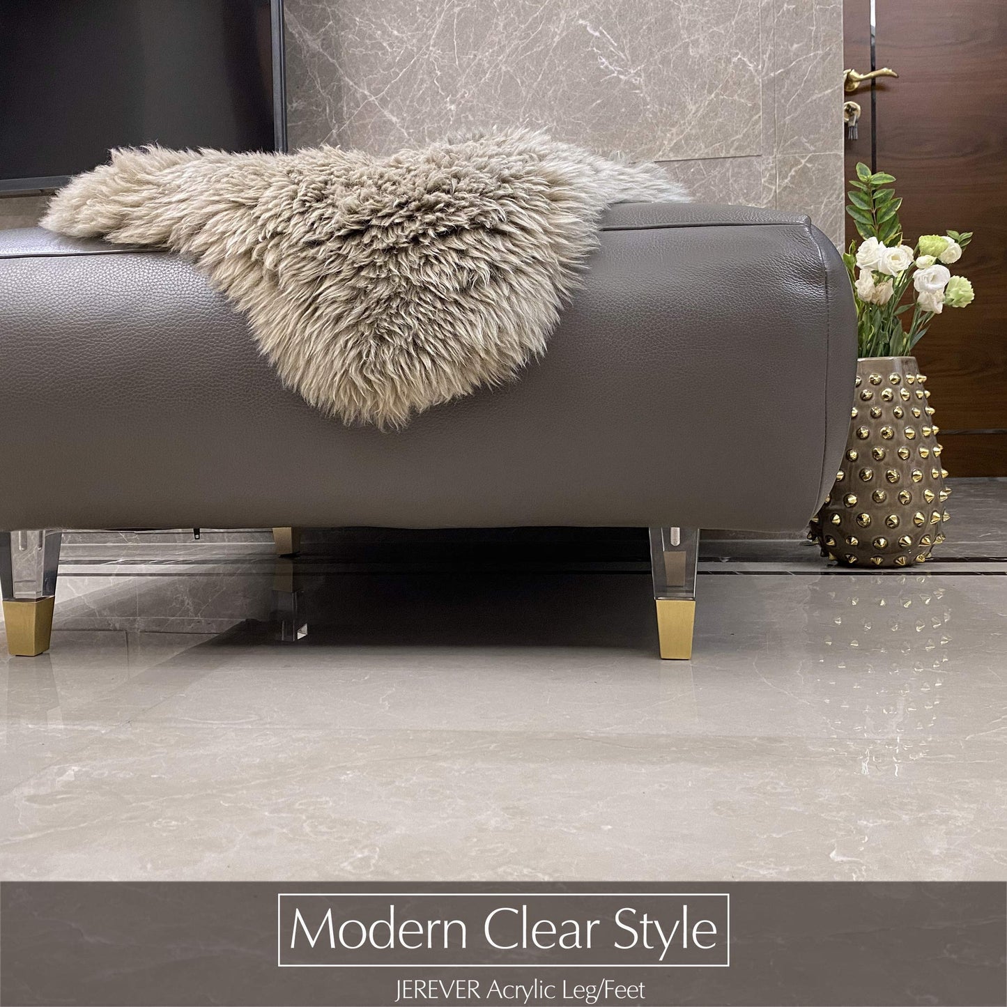 JEREVER Acrylic Furniture Legs Replacement Sofa Feet Cabinet Modern Clear Decor DIY Legs Square Style Set of 4 (4.7 inch Square)