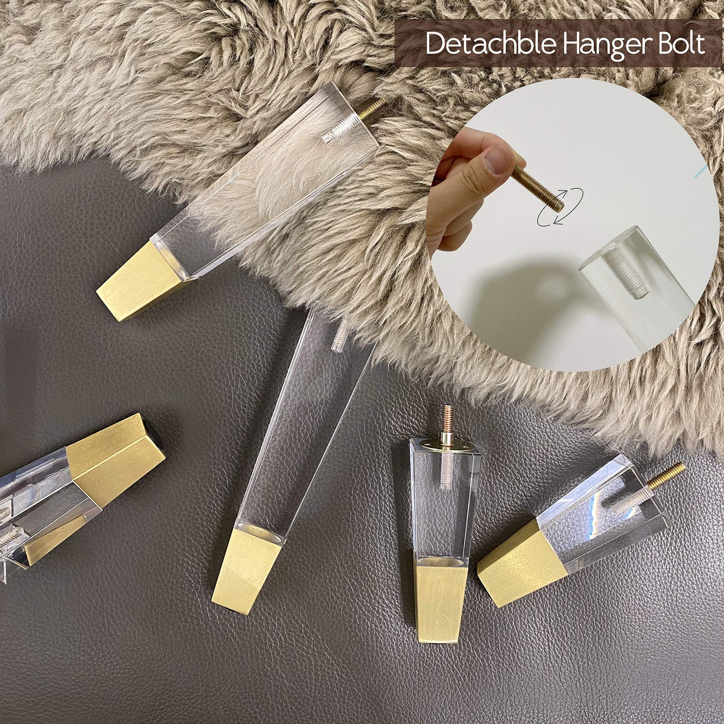 JEREVER Acrylic Furniture Legs Replacement Sofa Feet Cabinet Modern Clear Decor DIY Legs Square Style Set of 4 (4.7 inch Square)