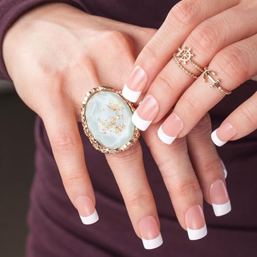 KISS Salon Acrylic Press On Nails, Nail glue included, 'Sugar Rush', French, Medium Size, Square Shape, Includes 28 Nails, 2g Glue, 1 Manicure Stick, 1 Mini File