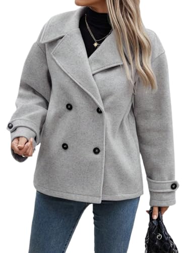 LXXWMxBH Women's Wool Blend Pea Trench Coat Lapel Warm Wool Coat(Medium)