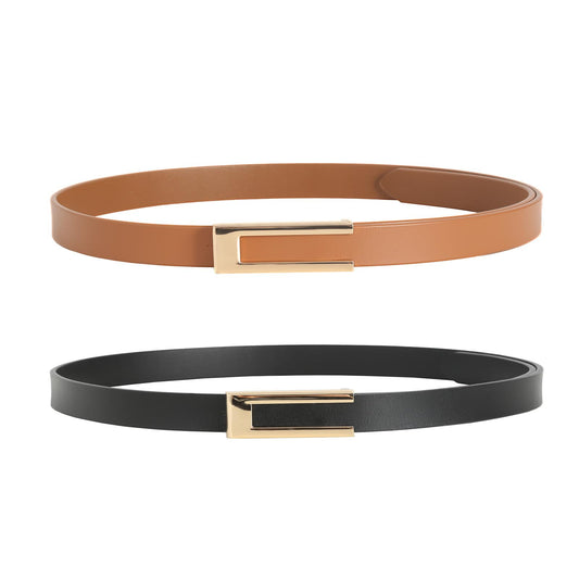 YooAi Womens Leather Belt Skinny Waist Belt for Dresses Jeans Pants with Gold Buckle Black+Brown 95