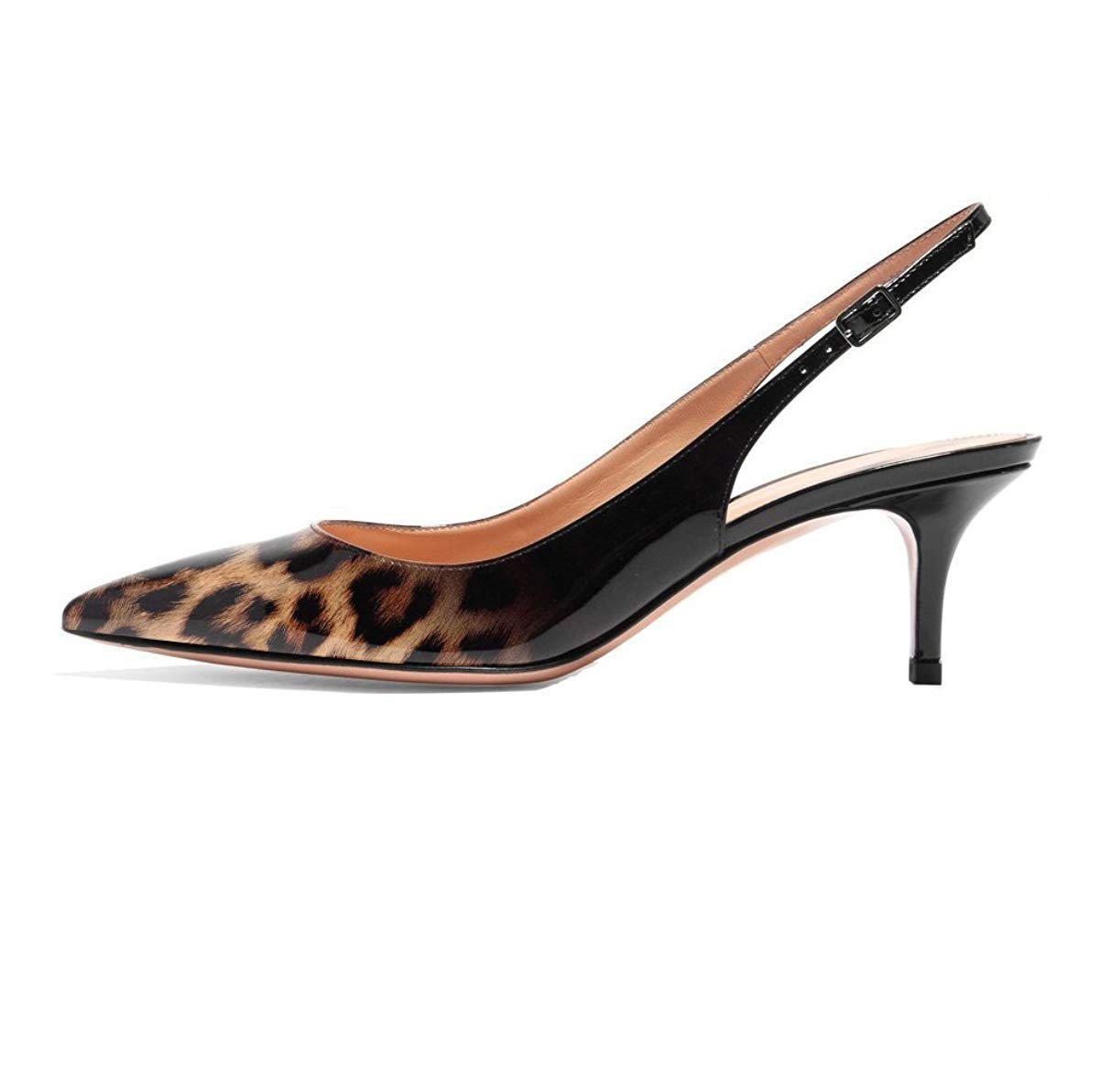 FSJ Women Classic Slingback Pumps Low Kitten Mid Heels Sandals Pointy Toe Comfortable Formal Dress Shoes Size 4 Leopard-Gradient
