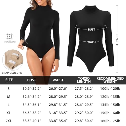 MLYENX 4 Pack Long Sleeve Bodysuit for Women Mock Turtleneck Casual Basic Stretchy Body Suits Tops