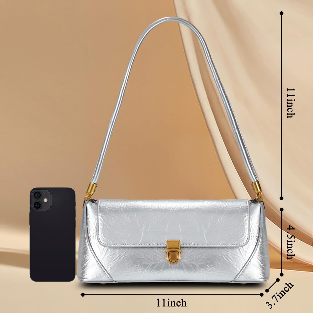 cuiab Women's Shoulder Bag, Shoulder Bag for Women, Silver Purse, Silver Shoulder Bag, Vintage Shoulder Bag(Silver)