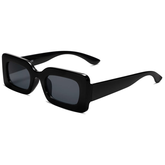 SOJOS Retro 90s Nude Rectangle Sunglasses Womens Mens Trendy Chunky Glasses Black Frame Grey Lens
