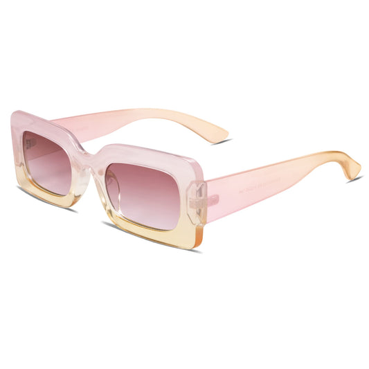 SOJOS Retro 90s Nude Rectangle Sunglasses Womens Mens Trendy Chunky Glasses Gradient Pink Frame Purple Lens