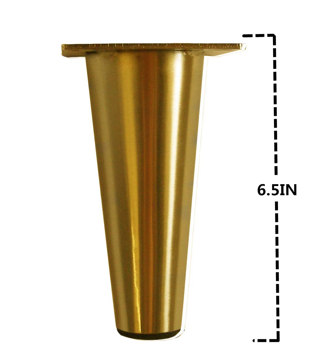 FENGFU Gold Furniture Legs - 6.5" Metal Sofa Legs Heavy Duty Round Cabinet Feet - Verified Lab Test Supports + 2000 pounds - 4 Piece Set