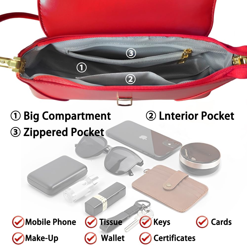 cuiab Women's Shoulder Bag, Shoulder Bag for Women, Red Purse, Red Shoulder Bag, Vintage Shoulder Bag(Red)