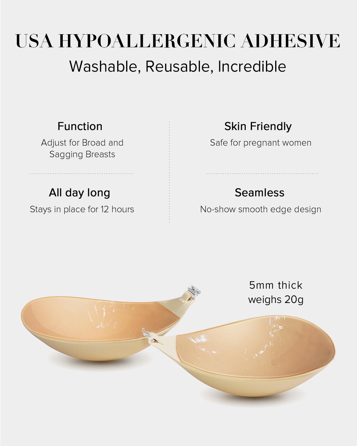 VOCH GALA Sticky Bra Push Up for Women, Strapless Backless Bra for Wedding/Parties/Events, Comfortable Adhesive Bra Nude