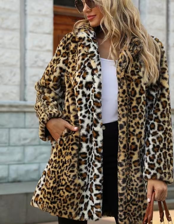 TOPONSKY Faux Fur Neon Winter Dalmation Snow Coats Warm Collar 2023 Leopard M