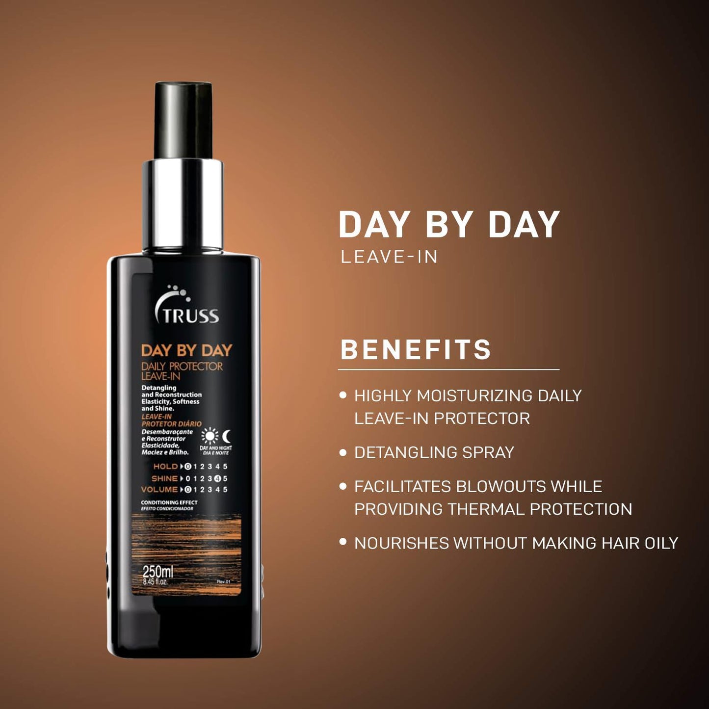 Truss Day By Day - Leave-in Daily Protector And Detangler Spray For Hair - Highly Moisturizing With Thermal Heat Protectant For Blow Outs, Detangling, Reconstruction, Softness, and Shine