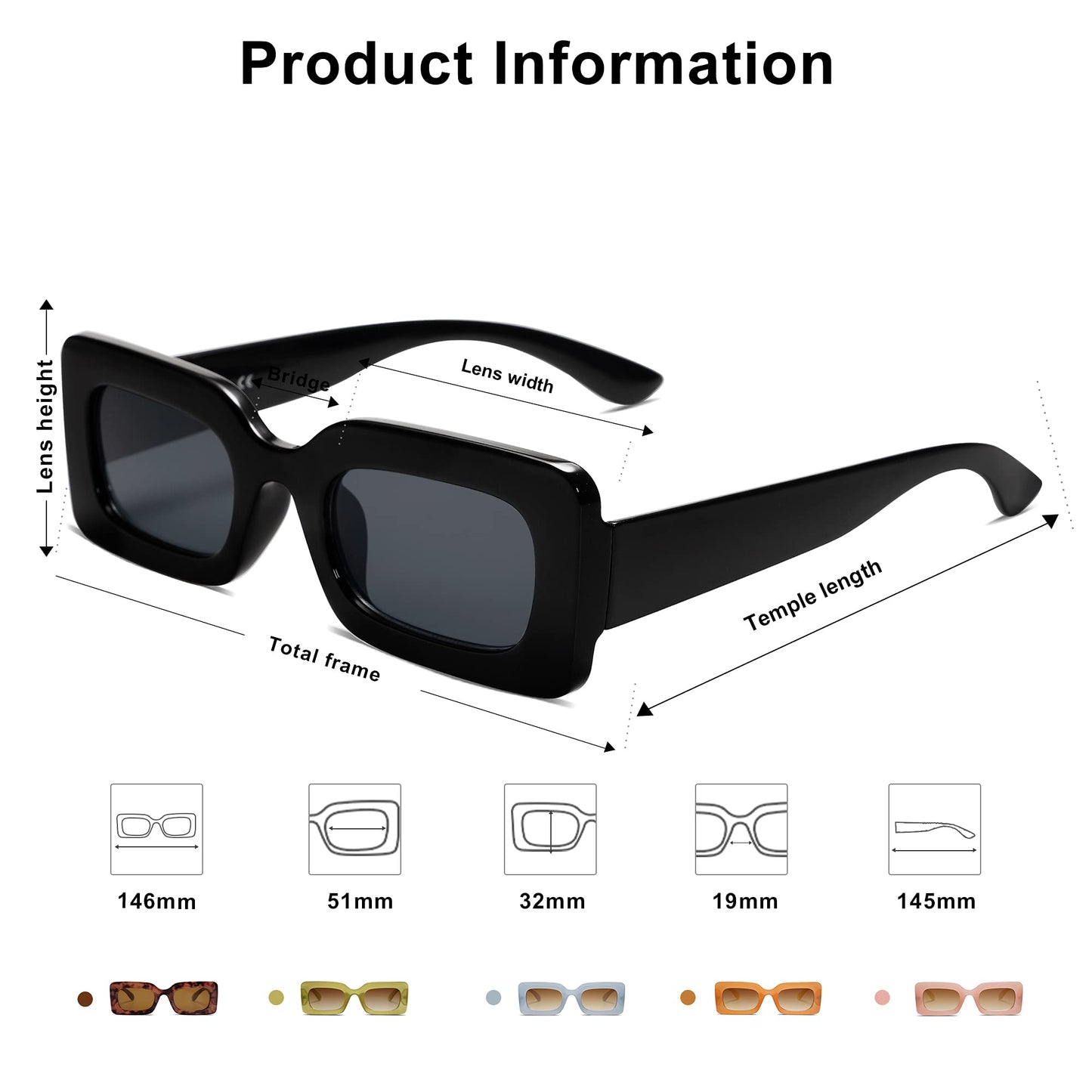 SOJOS Retro 90s Nude Rectangle Sunglasses Womens Mens Trendy Chunky Glasses Black Frame Grey Lens