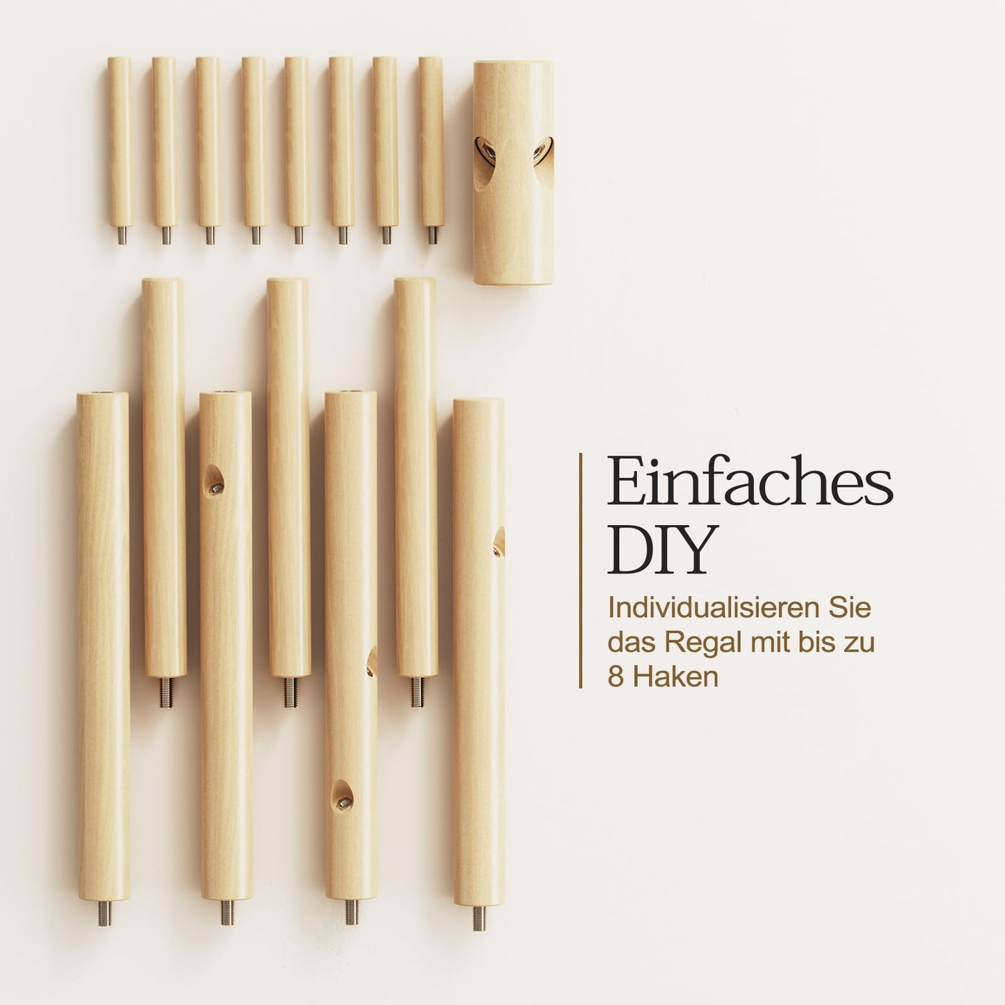 Pipishell Coat Rack Sturdy Wooden Coat Rack Stand, Adjustable Coat Tree, Free Standing Tree Hanger with 4 Sections & 8 Hooks, for Home/Bedroom/Office/Hallway/Entryway