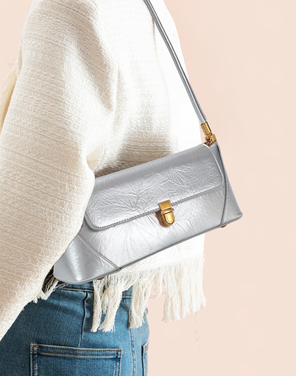 cuiab Women's Shoulder Bag, Shoulder Bag for Women, Silver Purse, Silver Shoulder Bag, Vintage Shoulder Bag(Silver)