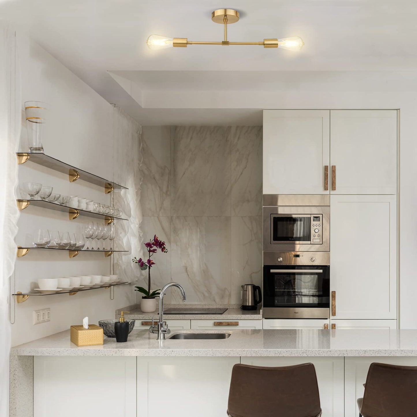 FadimiKoo 2-Light Gold Sconces Wall Light Fixtures, Bathroom Vanity Light Fixtures Over Mirror, Modern Brushed Brass Indoor Semi Flush Mount Lighting for Hallway Bedroom Kitchen (1 Pack)