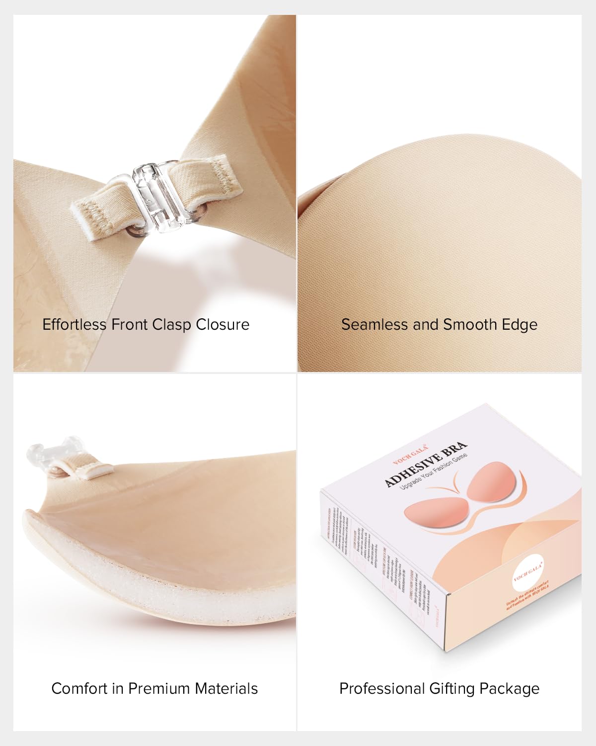 VOCH GALA Sticky Bra Push Up for Women, Strapless Backless Bra for Wedding/Parties/Events, Comfortable Adhesive Bra Nude
