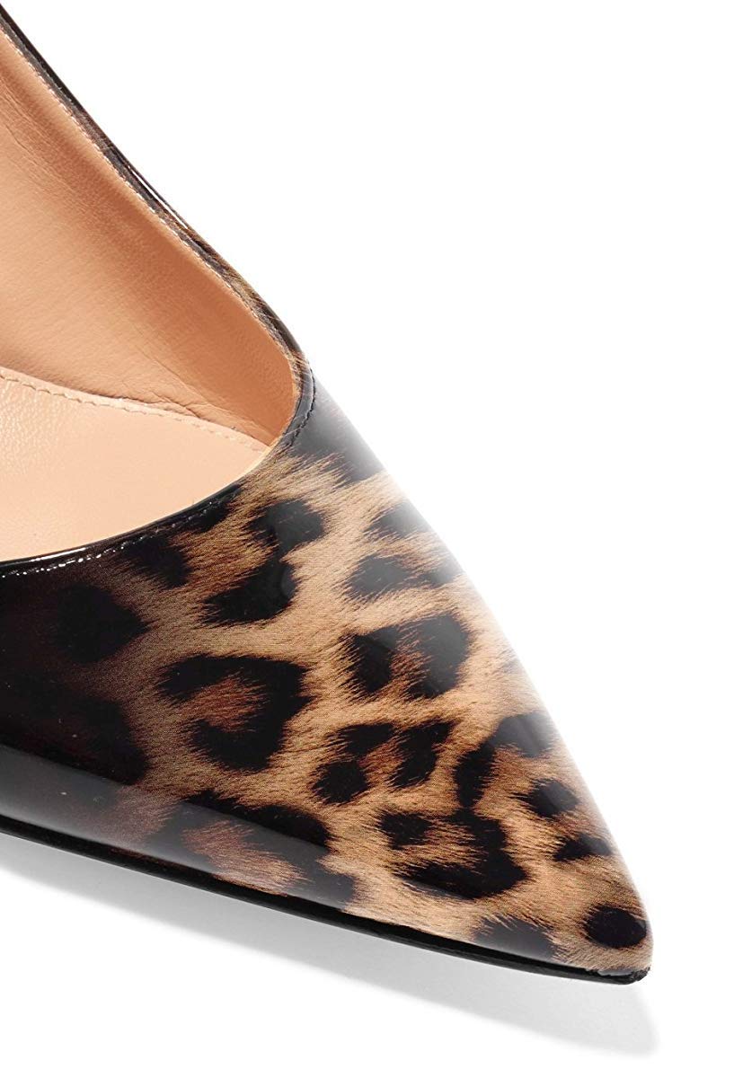 FSJ Women Classic Slingback Pumps Low Kitten Mid Heels Sandals Pointy Toe Comfortable Formal Dress Shoes Size 4 Leopard-Gradient